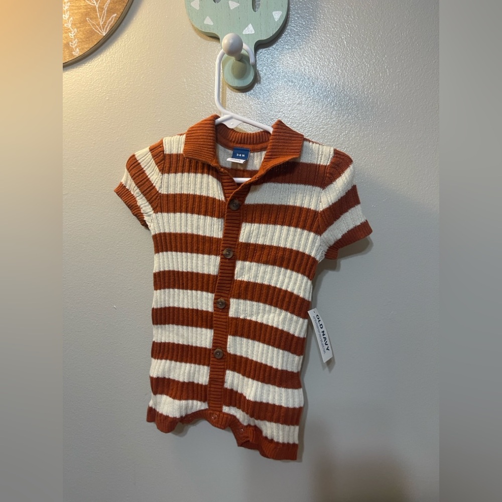Old Navy Brown and White Striped Bodysuit